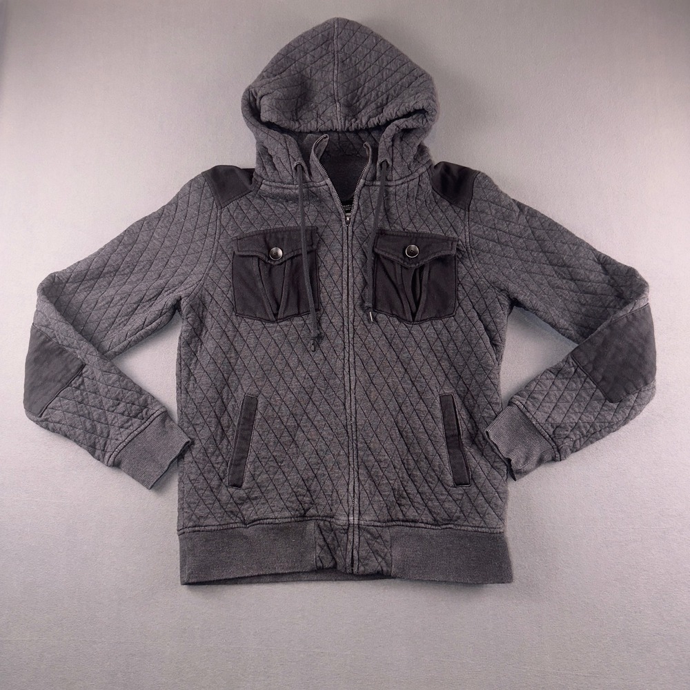 Buckle Black No. 48 Mens Quilted Full Zip Hoodie Gray Athletic Fit M 12222011B